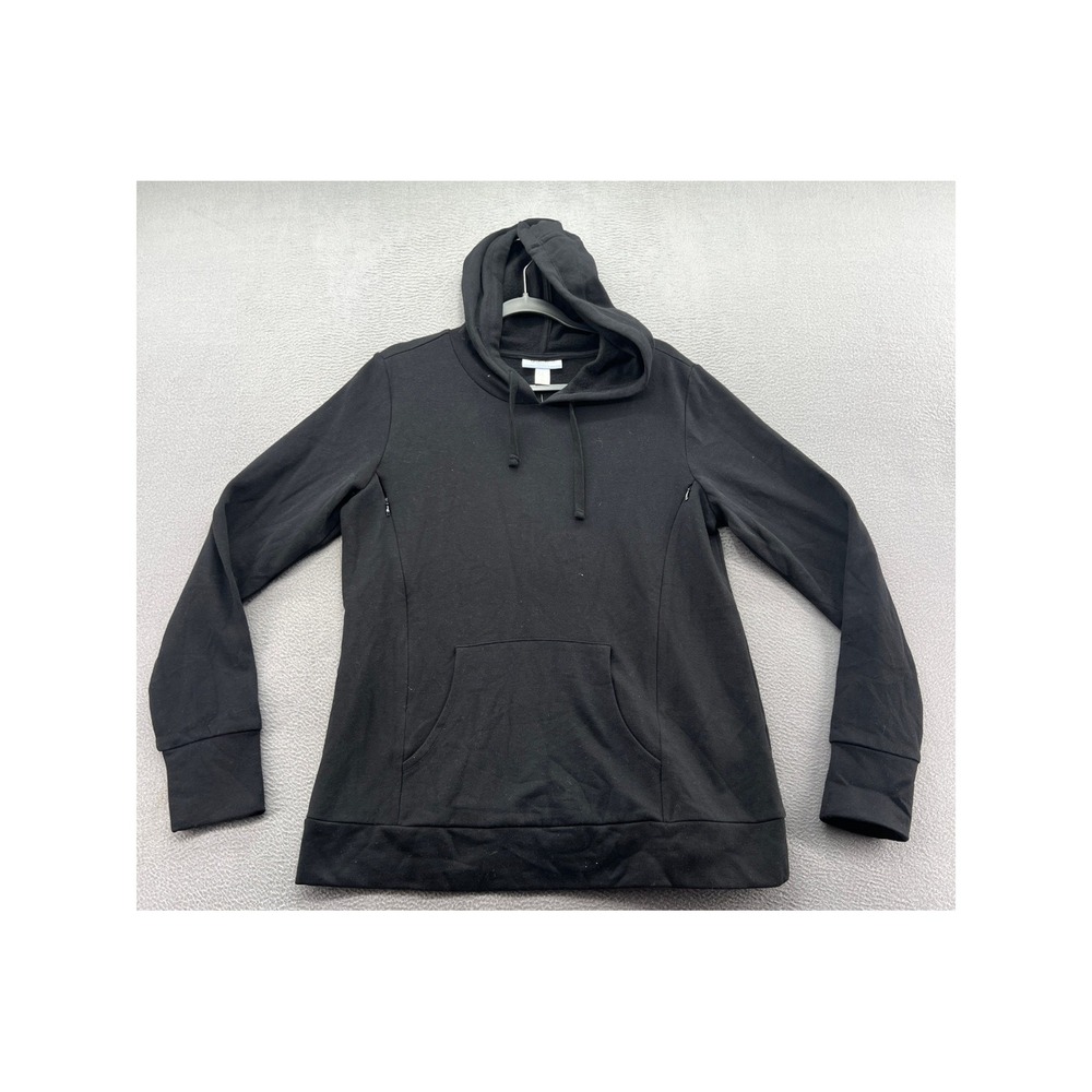 Motherhood Maternity Nursing Hoodie Women's Size L Black Fleece Side Zippers NWT